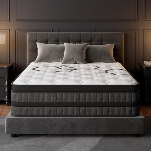 PUBPLON Queen Mattress 12 Inch Hybrid Mattresses Euro Top Medium Firm for Back & Lumbar Support